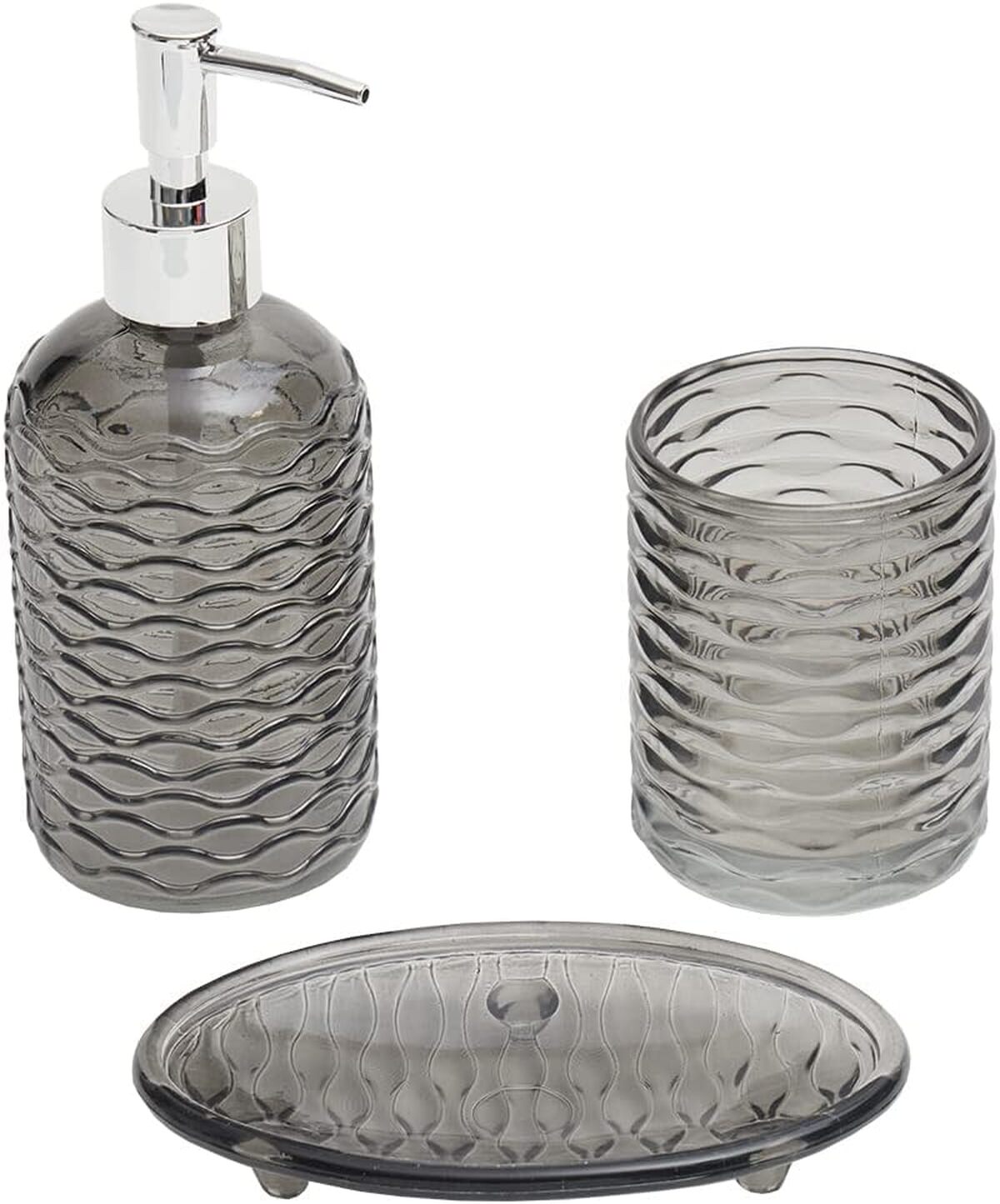 Test : ensemble d'accessoires de bain Home Basics Rippled 3 pièces gris
