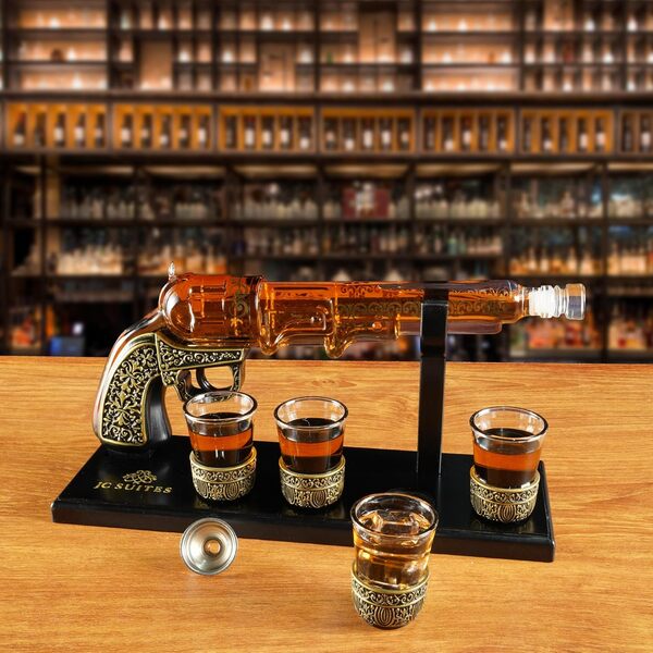 Ensemble de carafe à whisky avec verres – Ensemble décanteur pour whisky avec 4 verres à shot, entonnoir et coffret cadeau, ensemble de carafe à whisky pour homme, distributeur d'alcool pour tequila