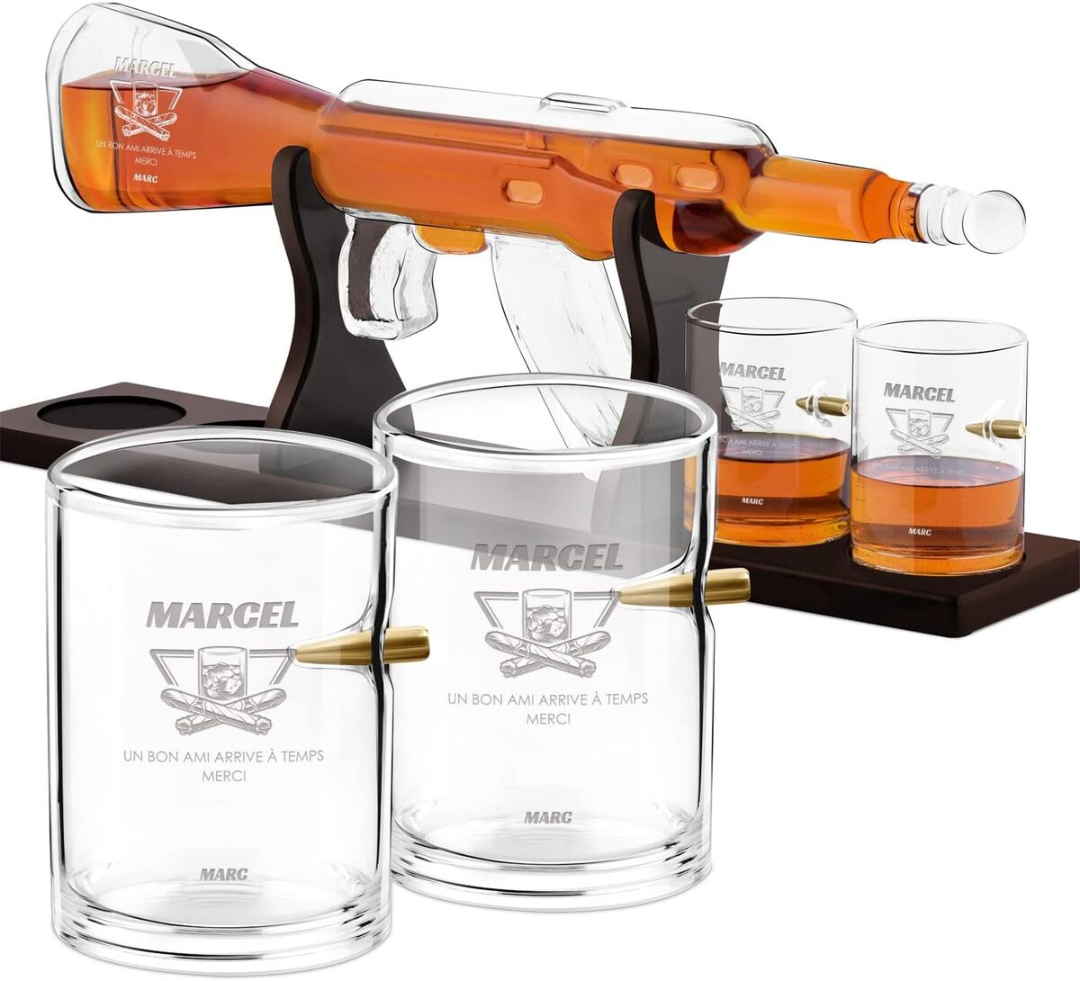Set Décanteur Whisky Gravure Personnalisable Avec 4 Verres - 700 Ml, Cadeau Homme, Papa, Anniversaire, Fête Des Pères