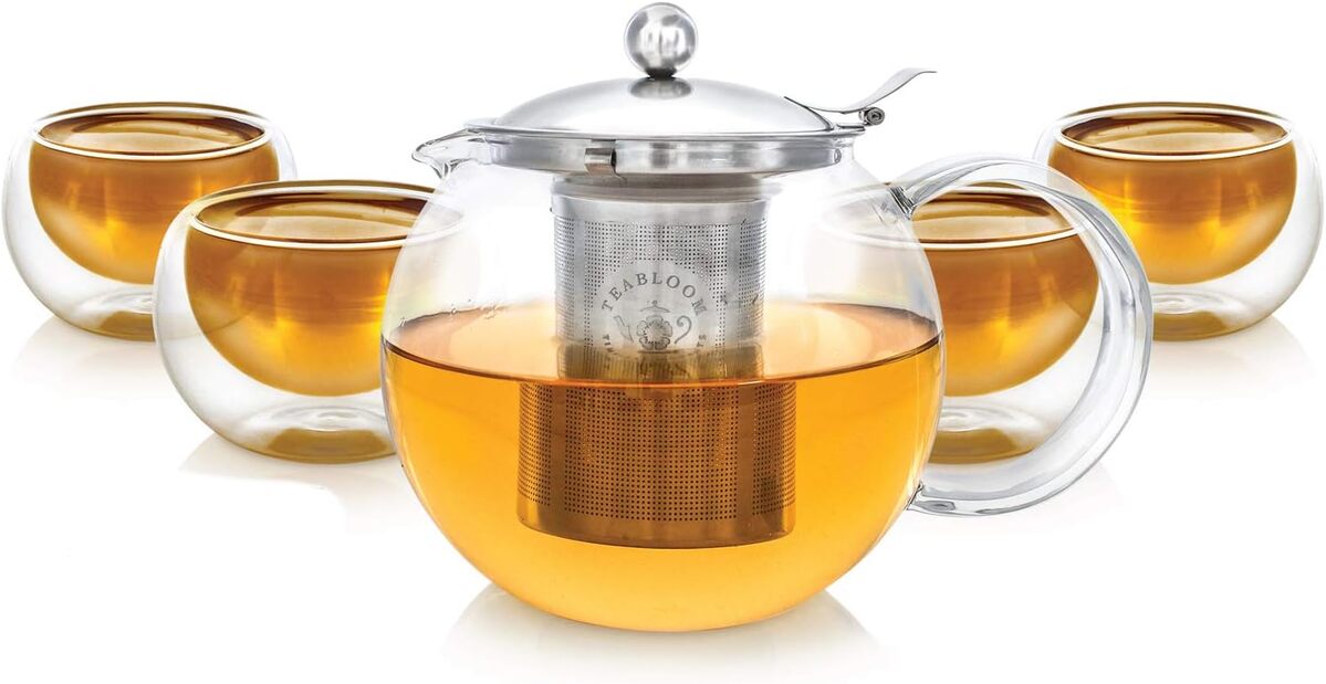 Test : théière en verre Teabloom Classica avec infuseur et tasses doubles