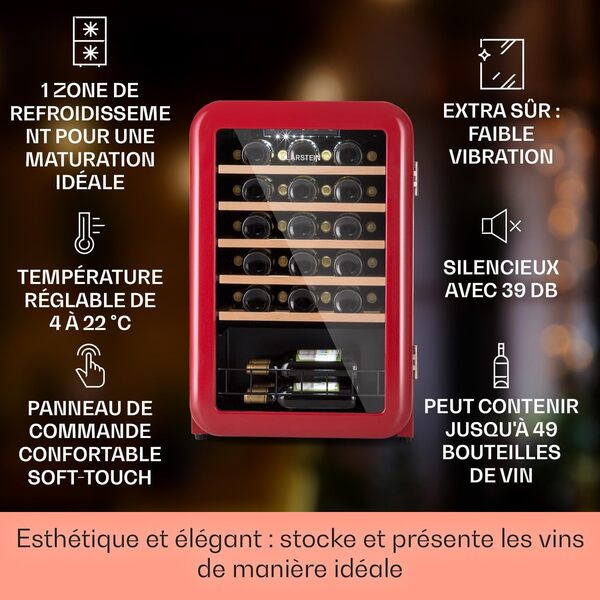 Klarstein Cave a Vin Encastrable, Caves à Vin de Conservation de 115L, Porte en Verre, Cave a Vins à Zone Unique, Bar Int/Ext, Frigo Vin, Cave a Vin de Vieillissement, Cave à Vin 49 Bouteilles, 4-22°C [Classe énergétique G]