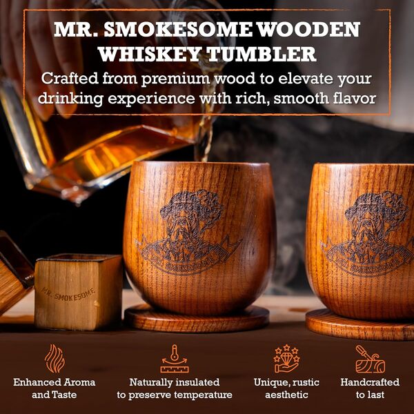 Ensemble de verres à bourbon en bois carbonisé avec dessous de verre | Ensemble de verres à whisky de 295,7 ml | Verre à l'ancienne dans un emballage cadeau | Cadeaux à whisky pour homme, papa ou