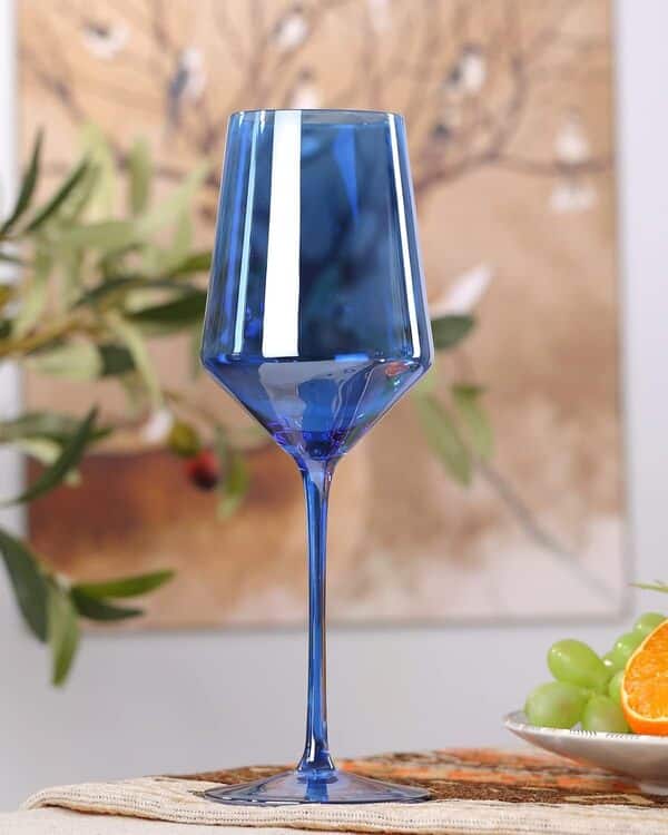 comfit Lot de 6 verres à vin bleu – Verres à vin colorés en cristal avec longue tige et bord fin, verres à vin multicolores parfaits pour les amateurs de vin pour un anniversaire, Noël, 425,2 g