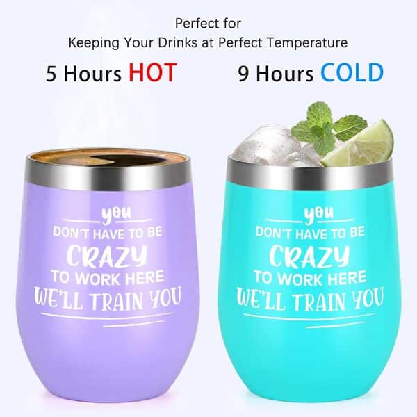 Gtmileo Lot de 12 verres à vin isothermes en vrac, cadeaux de Noël pour collègues de travail en vrac, cadeaux de travail pour collègues, employés, patrons, 355 ml