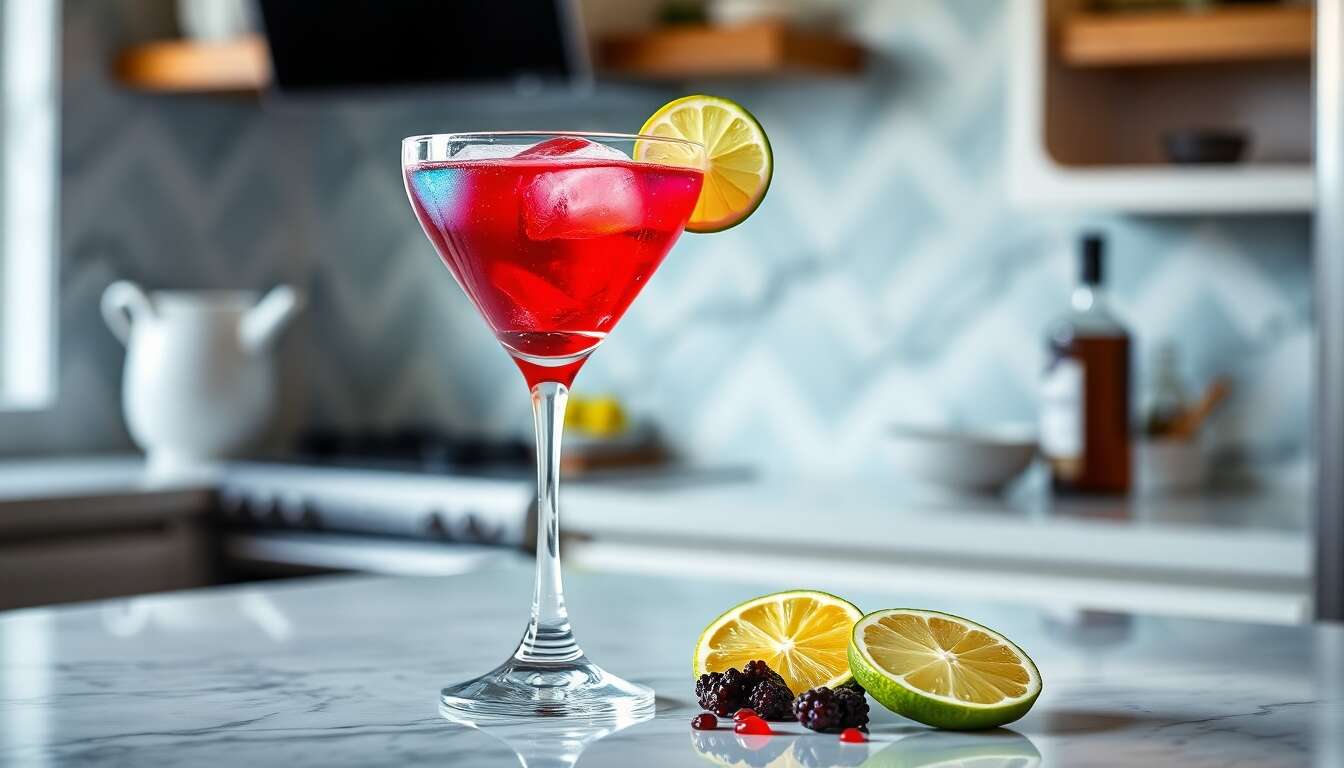 Recette : palette & Martini Vibrante, cocktail haut en couleurs
