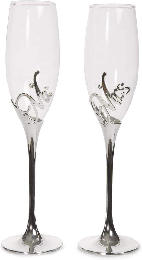 Pavilion Gift company Glorious Occasions Mr. & Mrs. Mariage Toast Verre à Champagne Flute Ensemble, 226,8 Gram, Argent