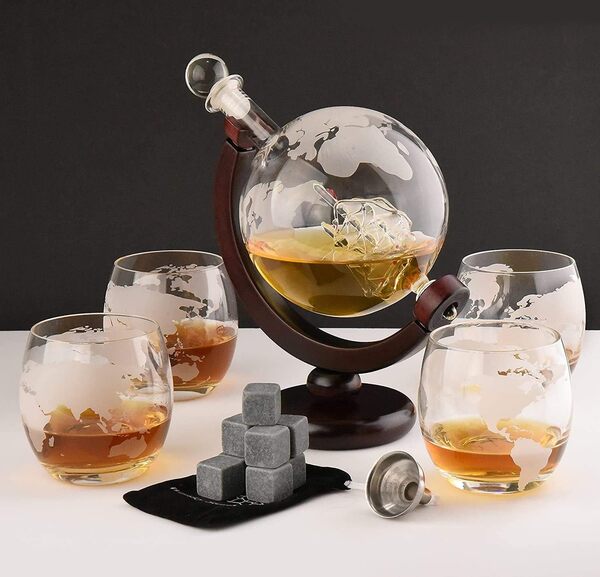 Ensemble de décanteurs à whisky – verres – cadeaux de pendaison de crémaillère – Ensemble cadeau Scotch – Décanteur globe pour whisky, scotch et liqueur – 30oz – Carafe à whisky – Carafe en verre