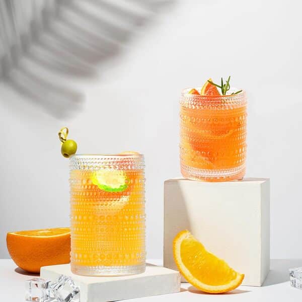 Lot de 12 verres vintage en forme de Hobnail - 355 ml et 283,5 g - En relief - Pour cocktails, whisky, bière, jus