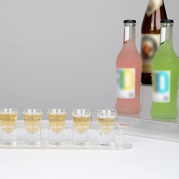Lot de 6 verres à shot transparents avec support et plateau en acrylique pour tequila, whisky, brandy, vodka, cocktail, soju 28,3 g
