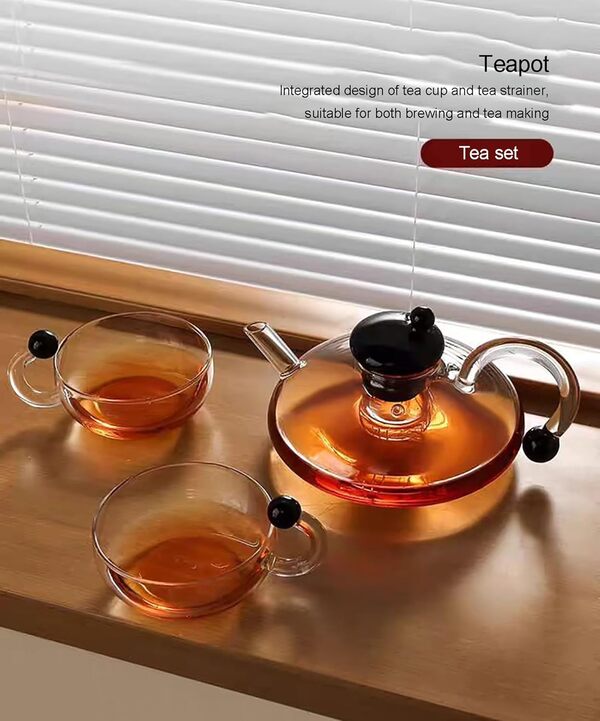 Ensemble de théière Innovessa Neuf, Ensemble de théière à Filtration Sereno, théière en Verre résistant à la Chaleur, livré avec cuisinière électrique en céramique et Ensemble de Tasses à thé