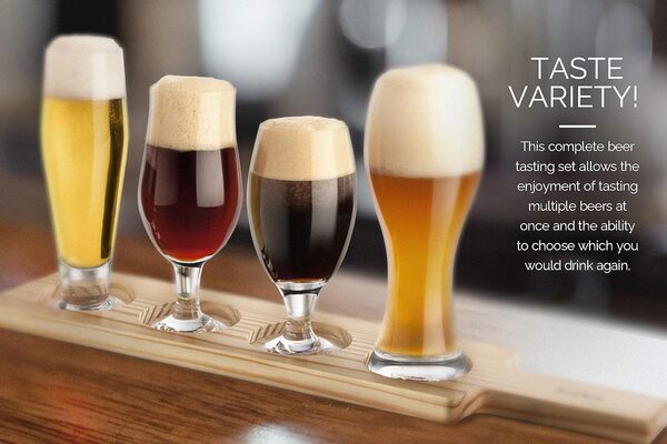 Final Touch GBT104 Lot de 4 pagaies de dégustation de bière avec pagaie en bois et guide de dégustation