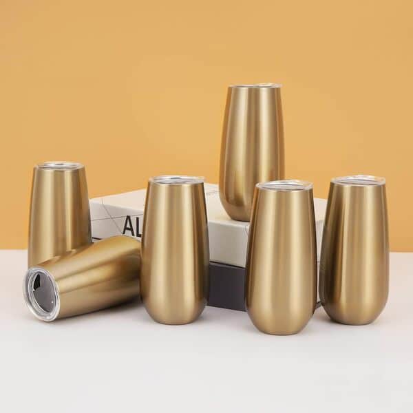 Lot de 12 flûtes à champagne sans pied isothermes de 177 ml, verres incassables à double isolation pour amis, anniversaire, Noël, mariage (doré)