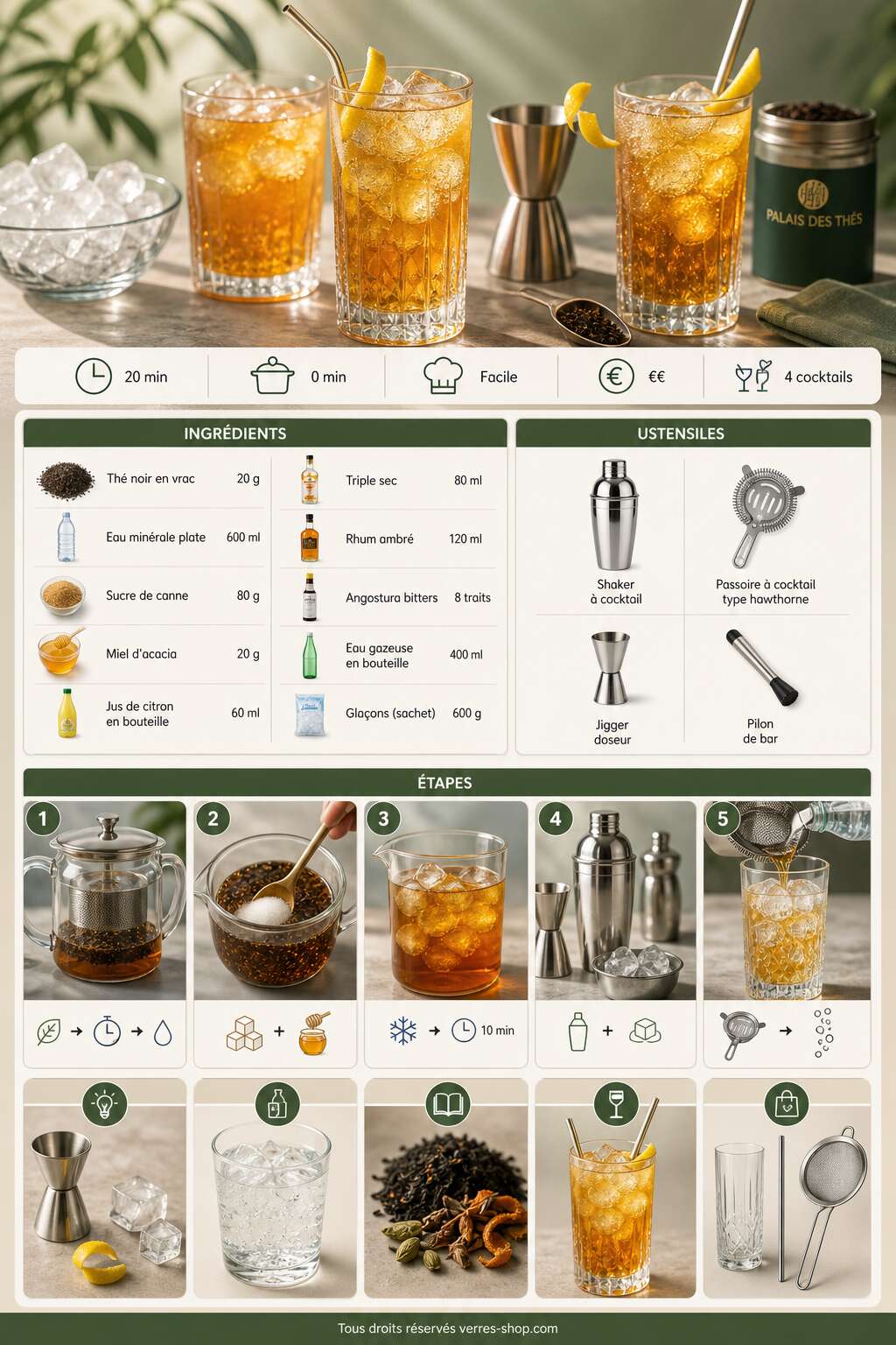 Fiche recette Recettes de cocktails au th&eacute; glac&eacute; par Palais des Th&eacute;s