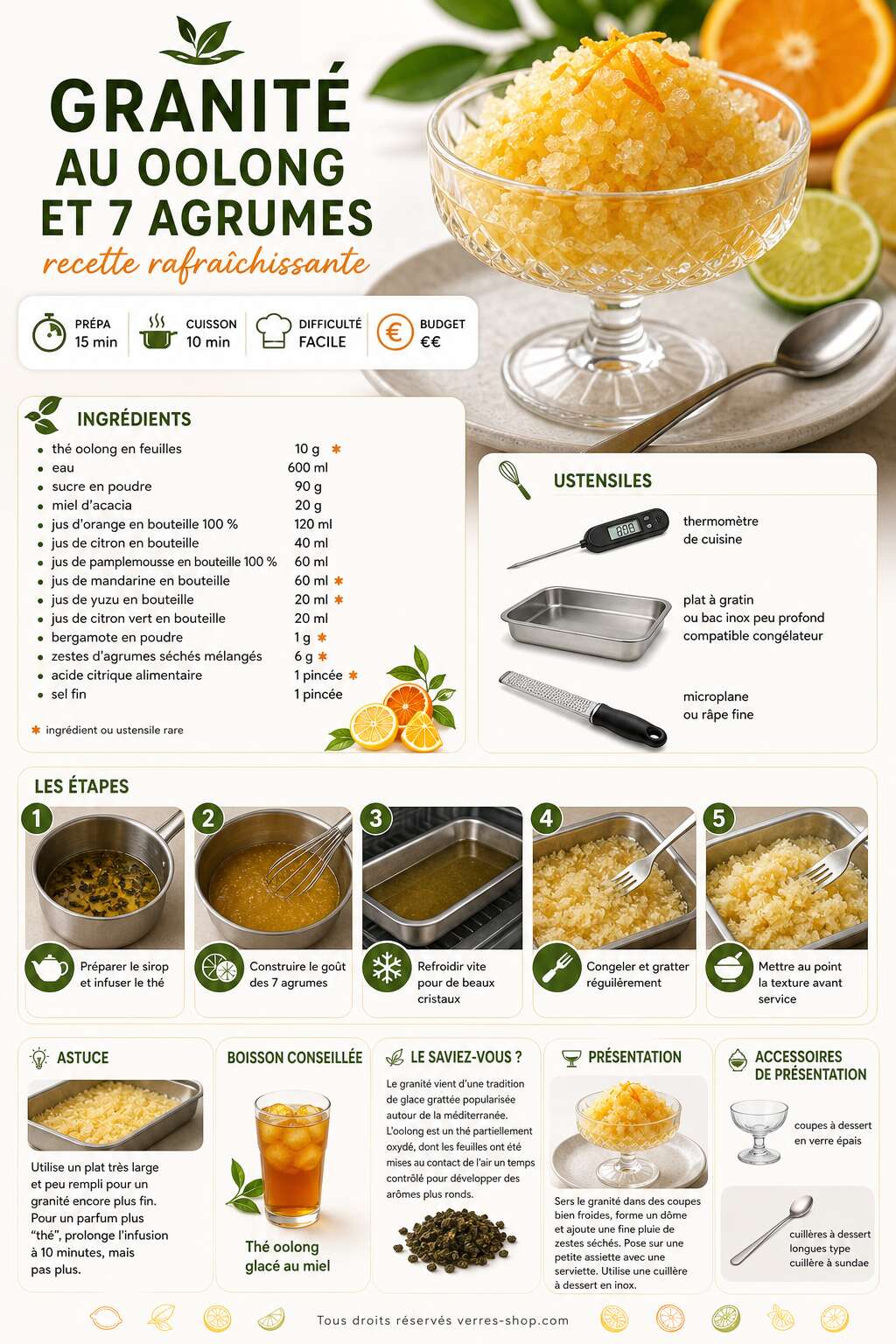 Fiche recette Granit&eacute; au Oolong et 7 agrumes : recette rafra&icirc;chissante