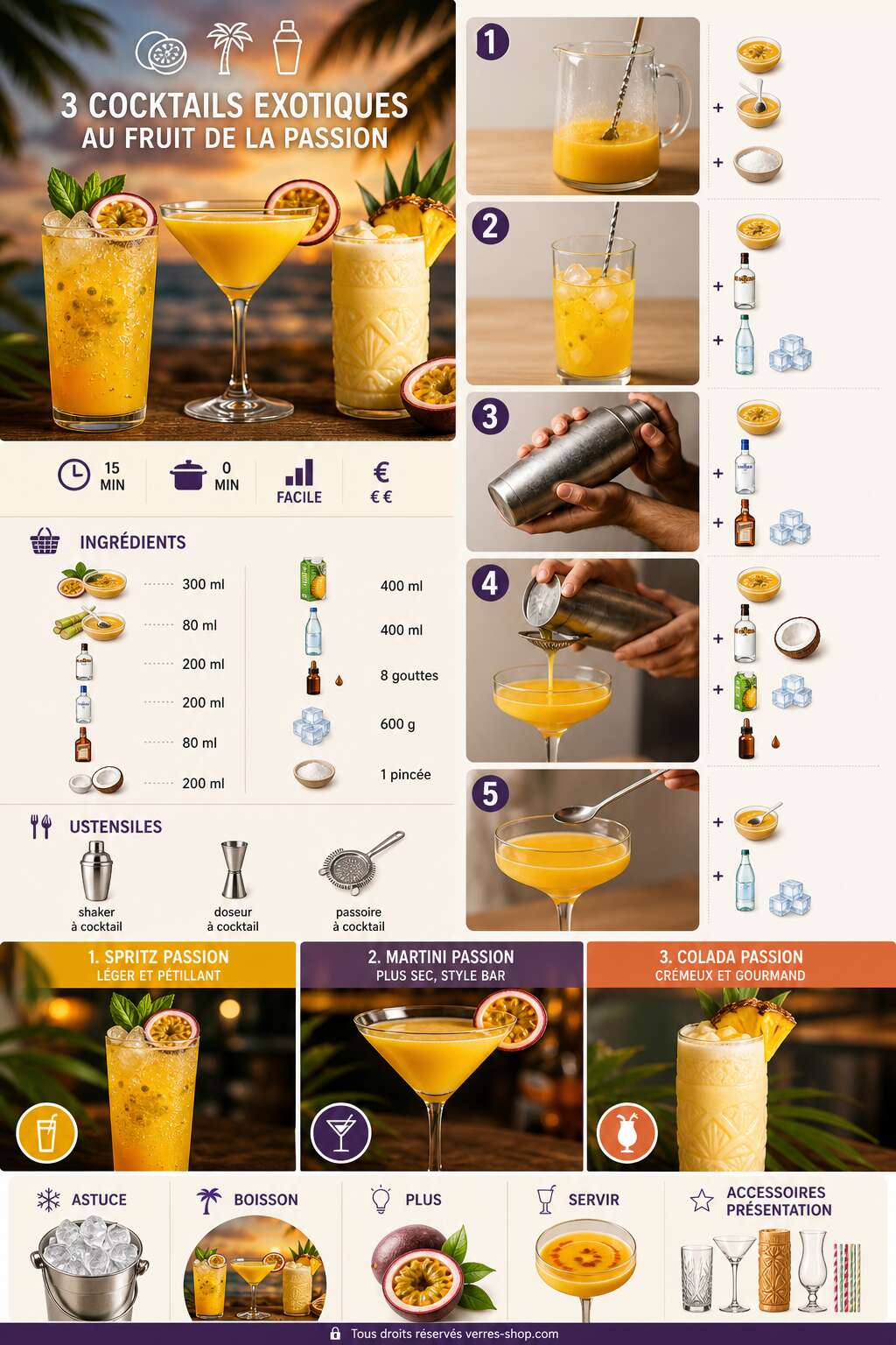 Fiche recette Recettes de cocktails exotiques au fruit de la passion