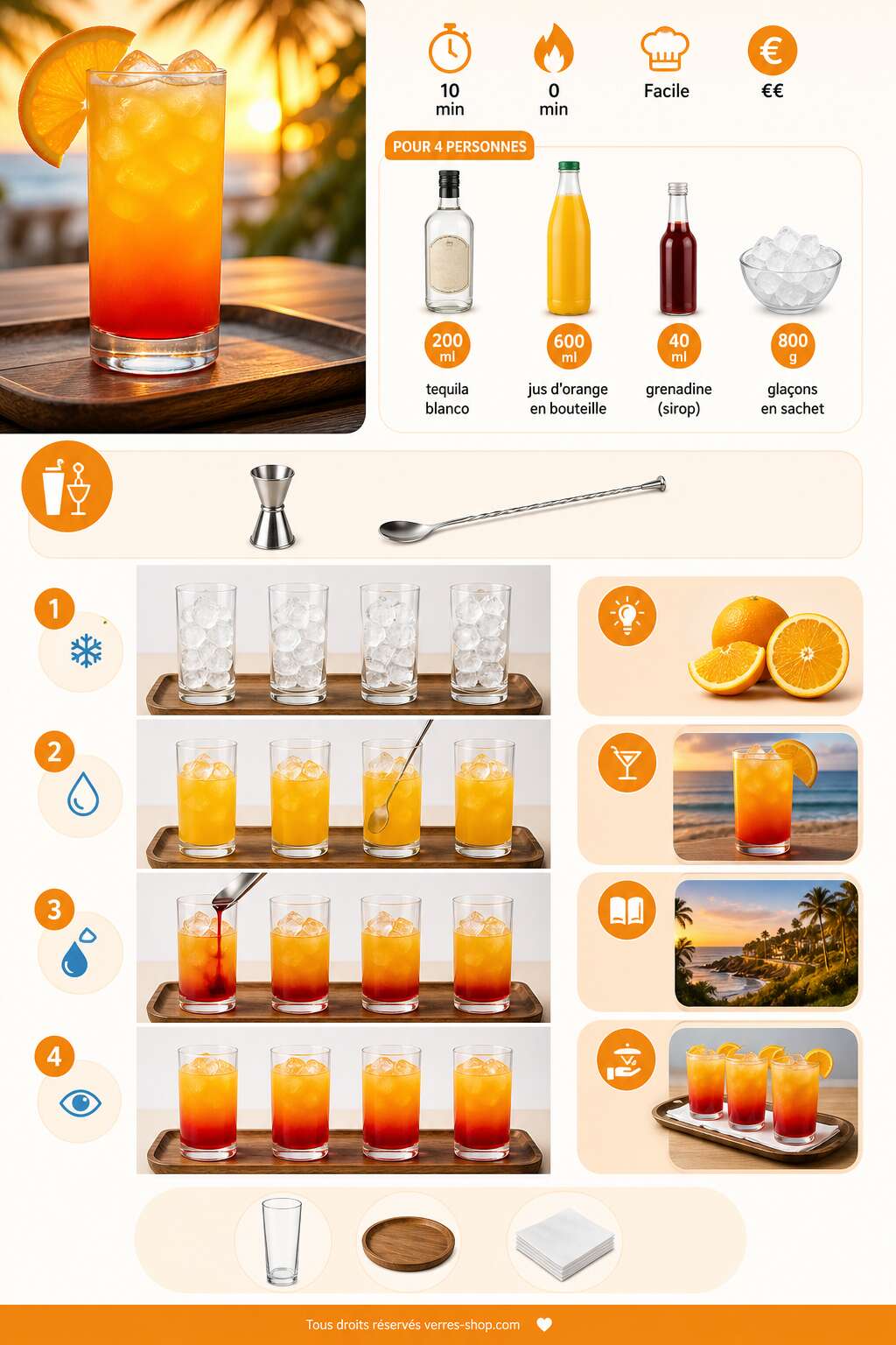 Fiche recette Recette du Tequila Sunrise : le cocktail ensoleill&eacute;
