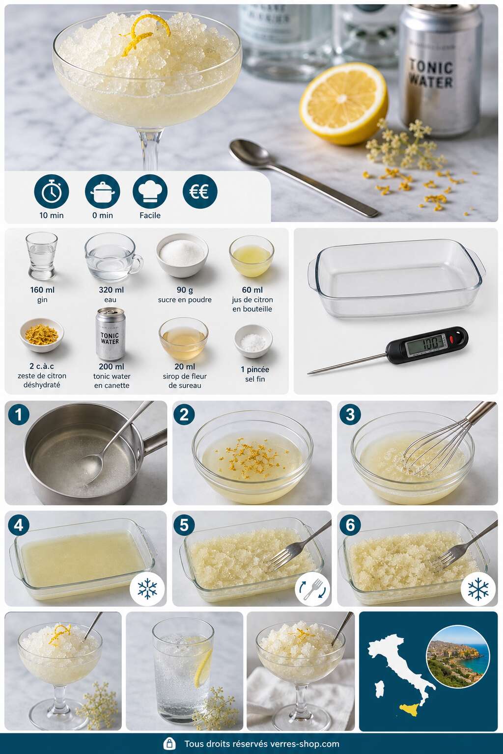 Fiche recette Recette de granita au gin : le cocktail glac&eacute; parfait pour l'&eacute;t&eacute;