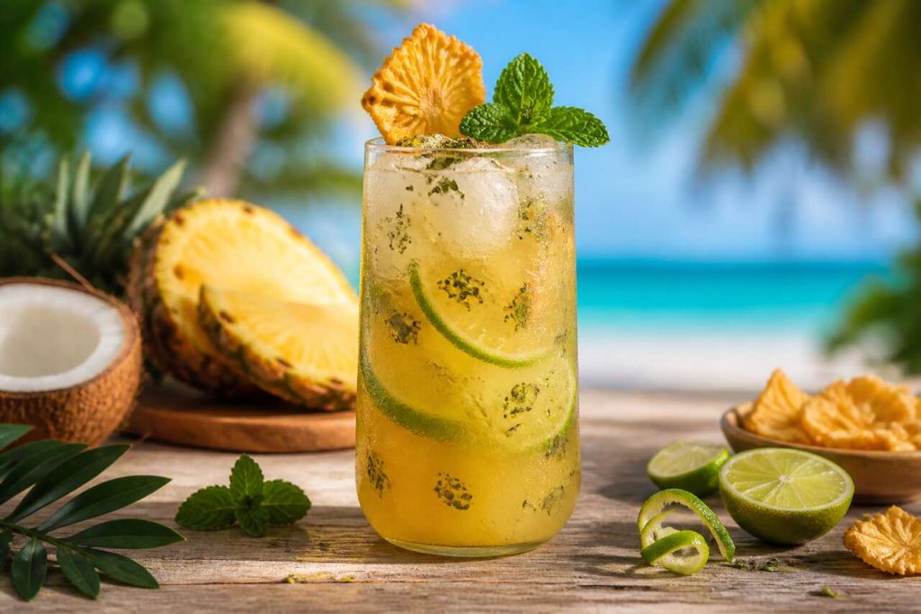 Recette du cocktail évasion tropicale au rhum, ananas et menthe