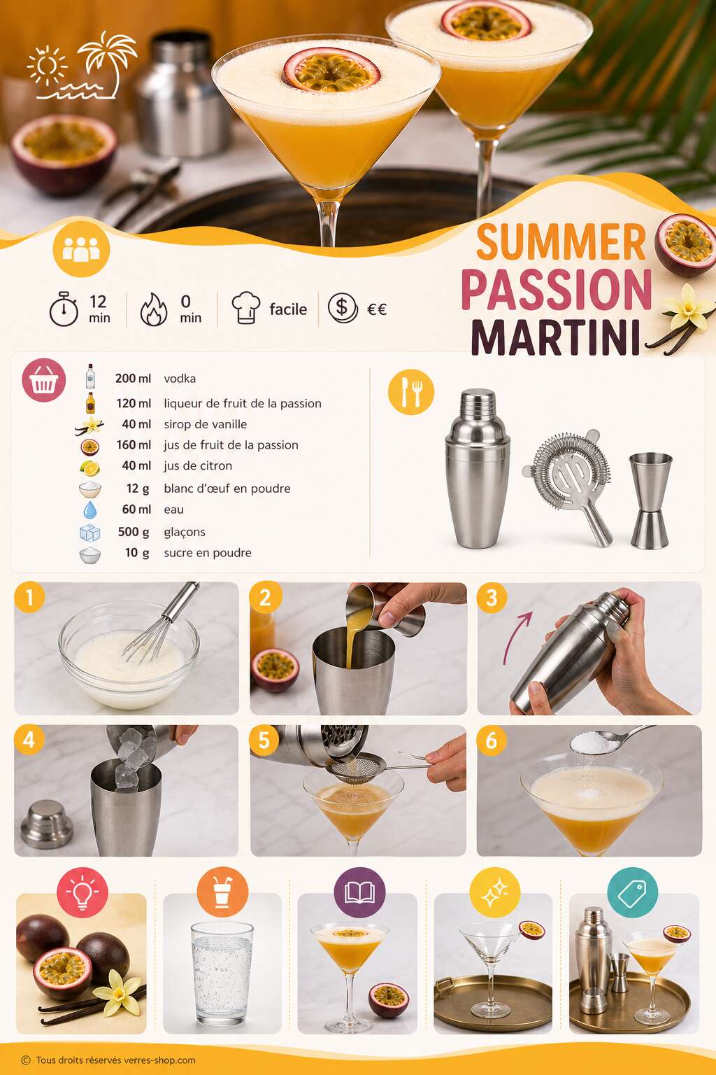 Fiche recette Recette du summer passion martini : le cocktail fruité de l'été Fiche recette Recette du summer passion martini : le cocktail fruité de l'été