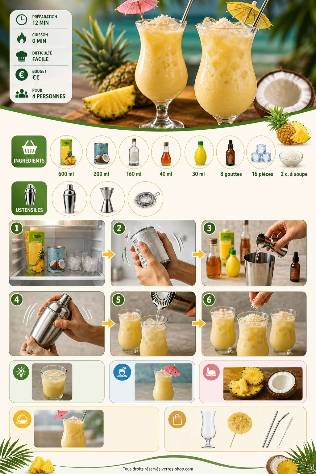 Fiche recette Recette de cocktail &agrave; l'ananas : frais et exotique