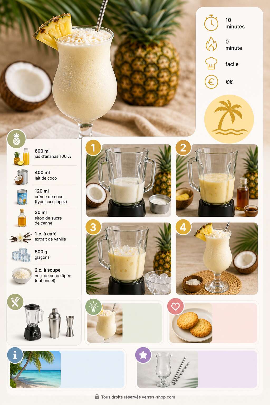 Fiche recette Recette du Virgin Colada : le cocktail sans alcool façon piña colada Fiche recette Recette du Virgin Colada : le cocktail sans alcool façon piña colada