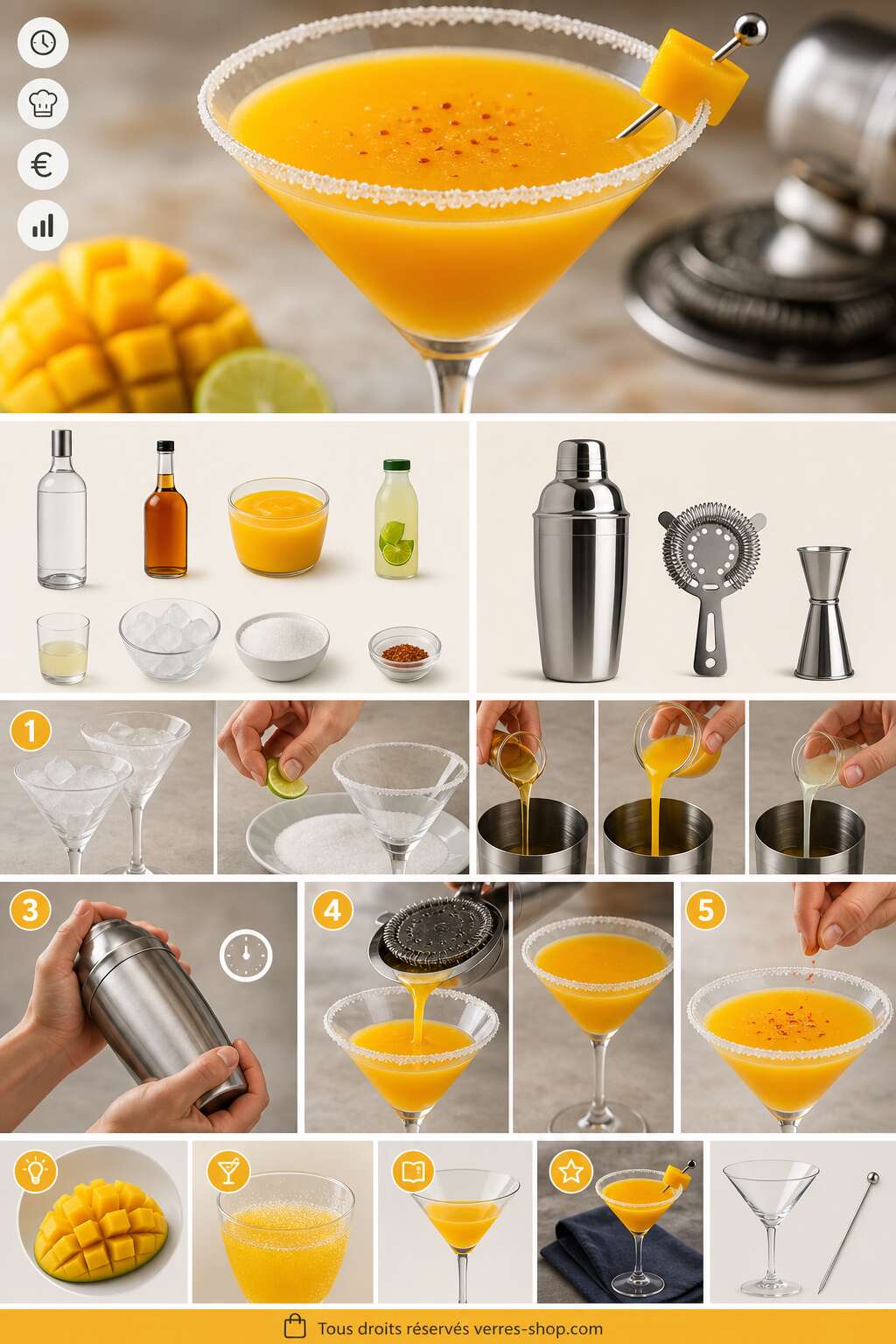 Fiche recette Recette du mango martini : le cocktail fruité et élégant Fiche recette Recette du mango martini : le cocktail fruité et élégant