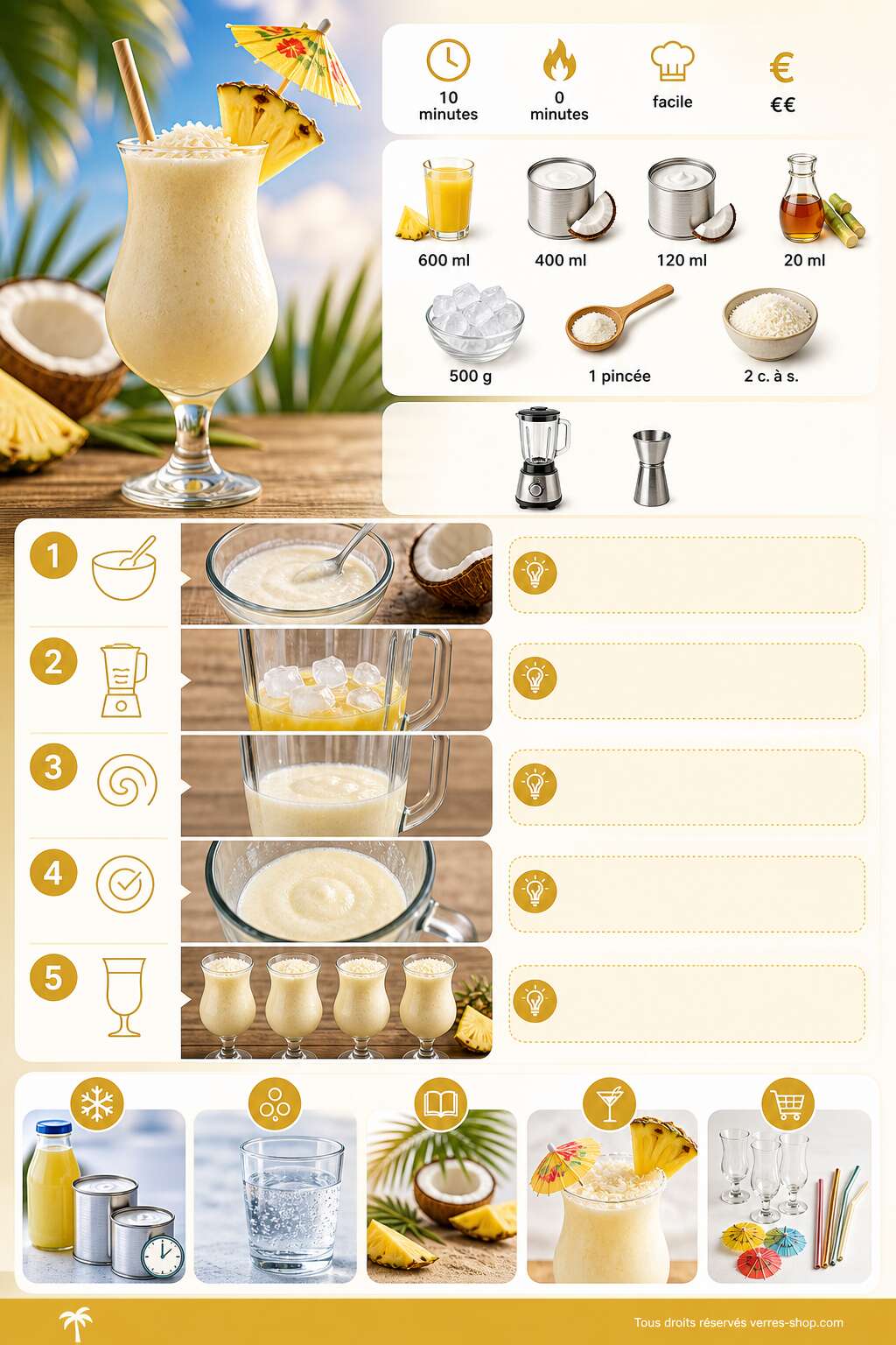 Fiche recette Recette de la virgin pi&ntilde;a colada : le cocktail sans alcool