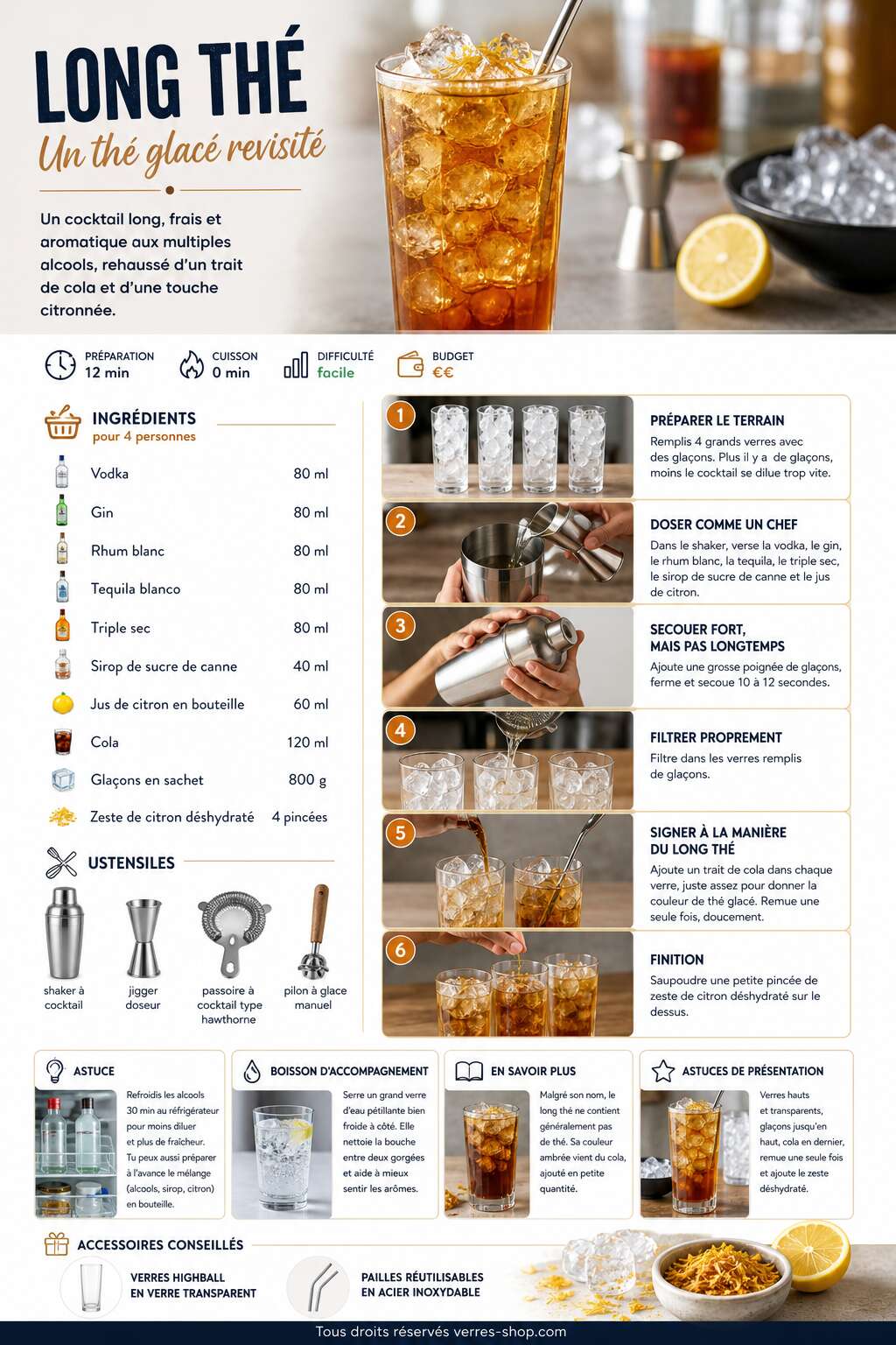 Fiche recette Recette du cocktail Long Thé : un thé glacé revisité Fiche recette Recette du cocktail Long Thé : un thé glacé revisité