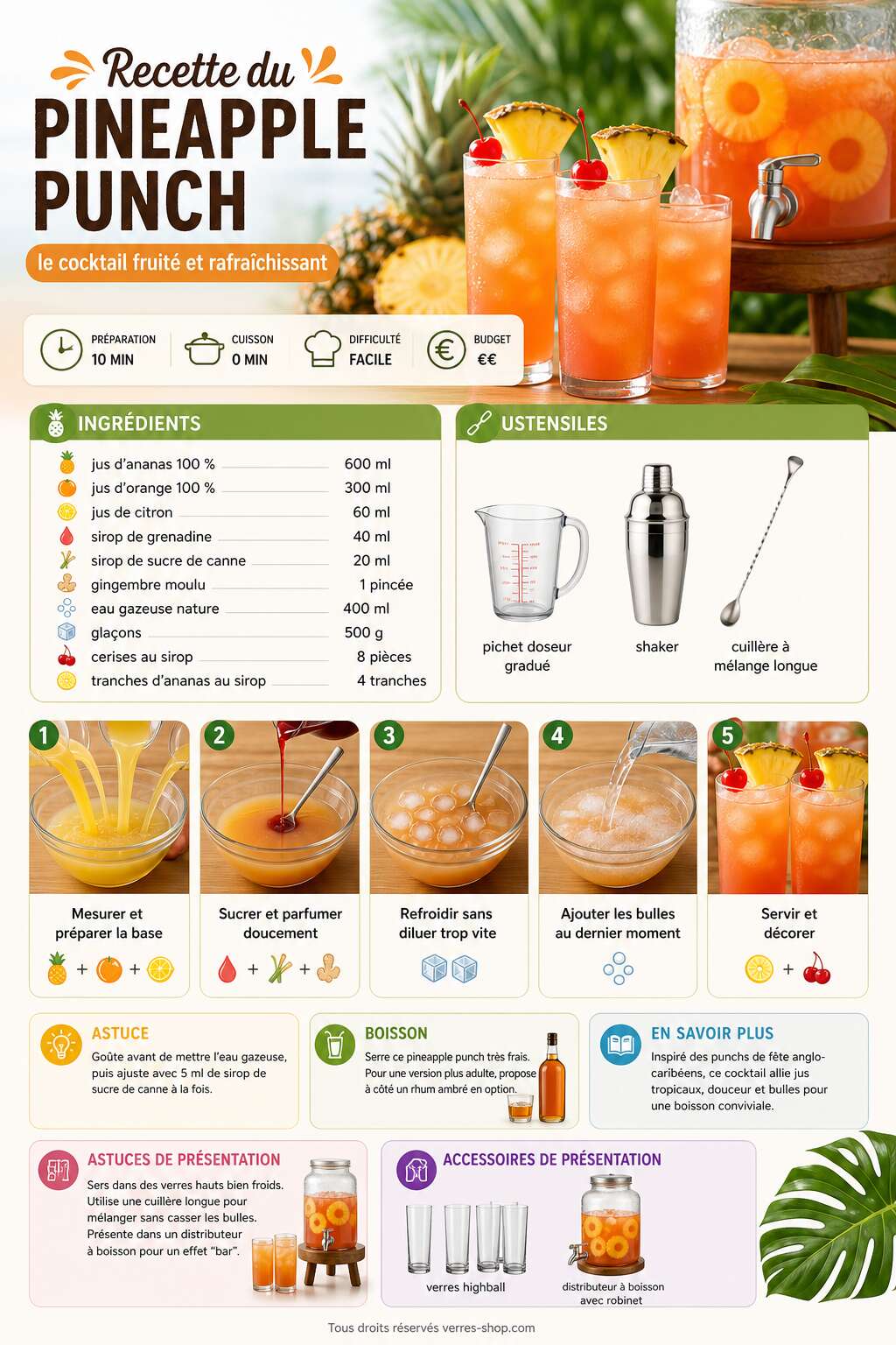 Fiche recette Recette du pineapple punch : le cocktail fruité et rafraîchissant Fiche recette Recette du pineapple punch : le cocktail fruité et rafraîchissant