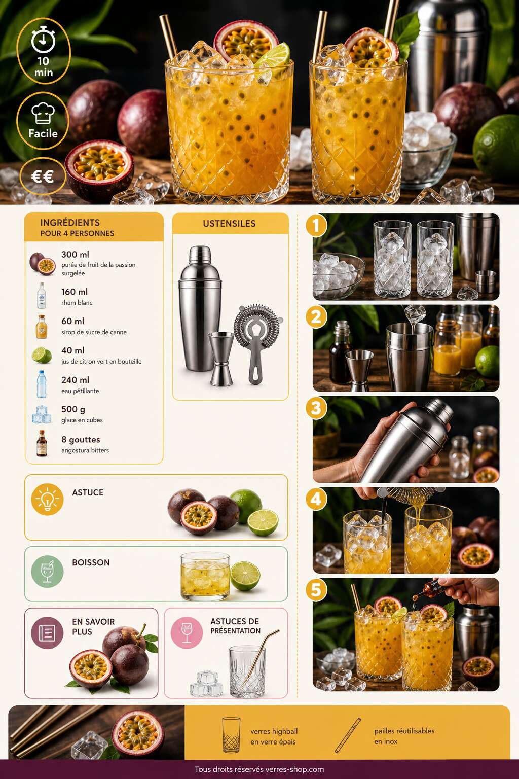 Fiche recette Recette de cocktail au fruit de la passion Fiche recette Recette de cocktail au fruit de la passion