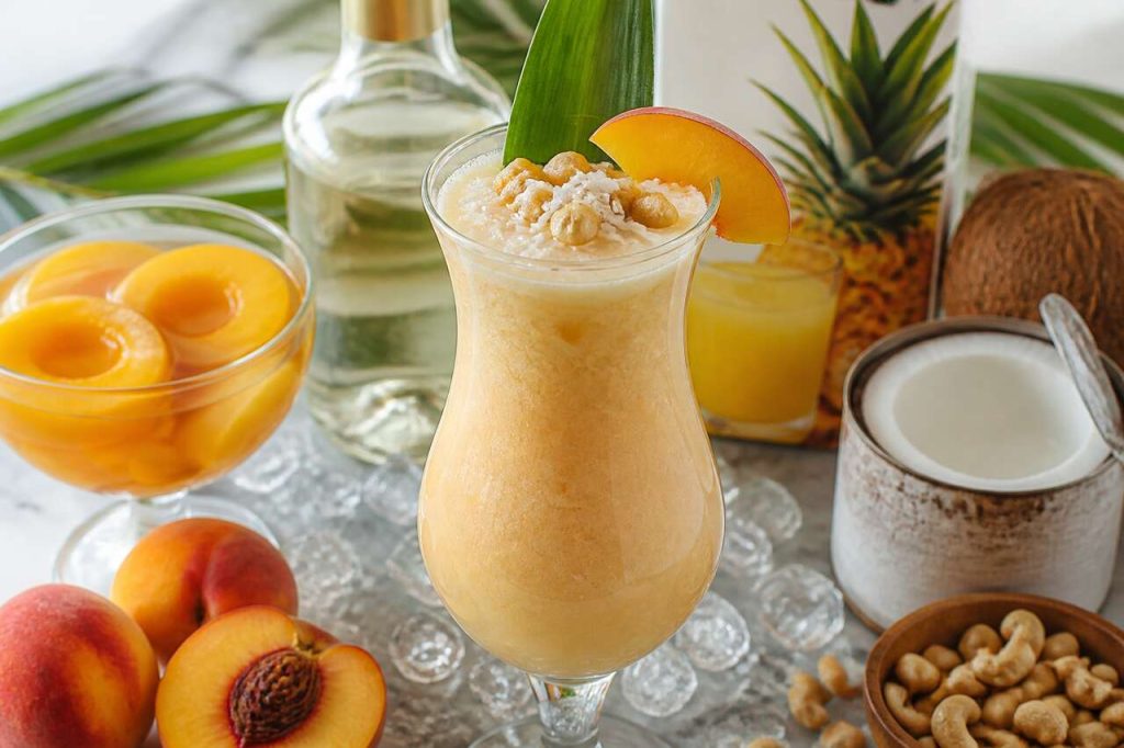 Recette de piña colada à la pêche et aux noix