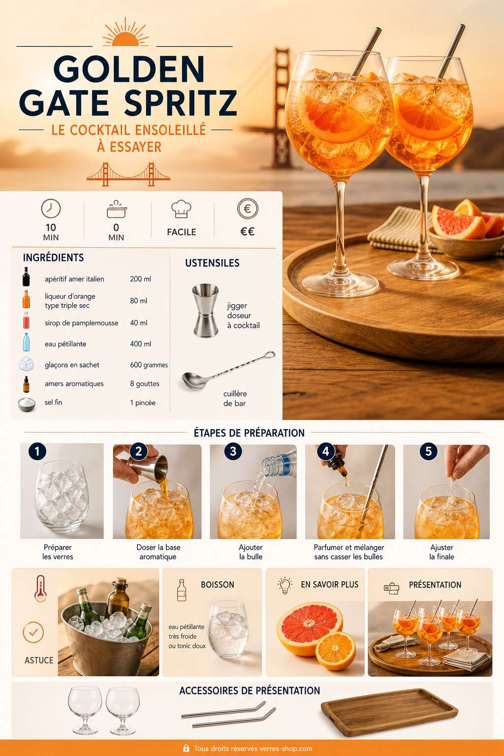 Fiche recette Recette du Golden Gate Spritz : le cocktail ensoleillé à essayer Fiche recette Recette du Golden Gate Spritz : le cocktail ensoleillé à essayer