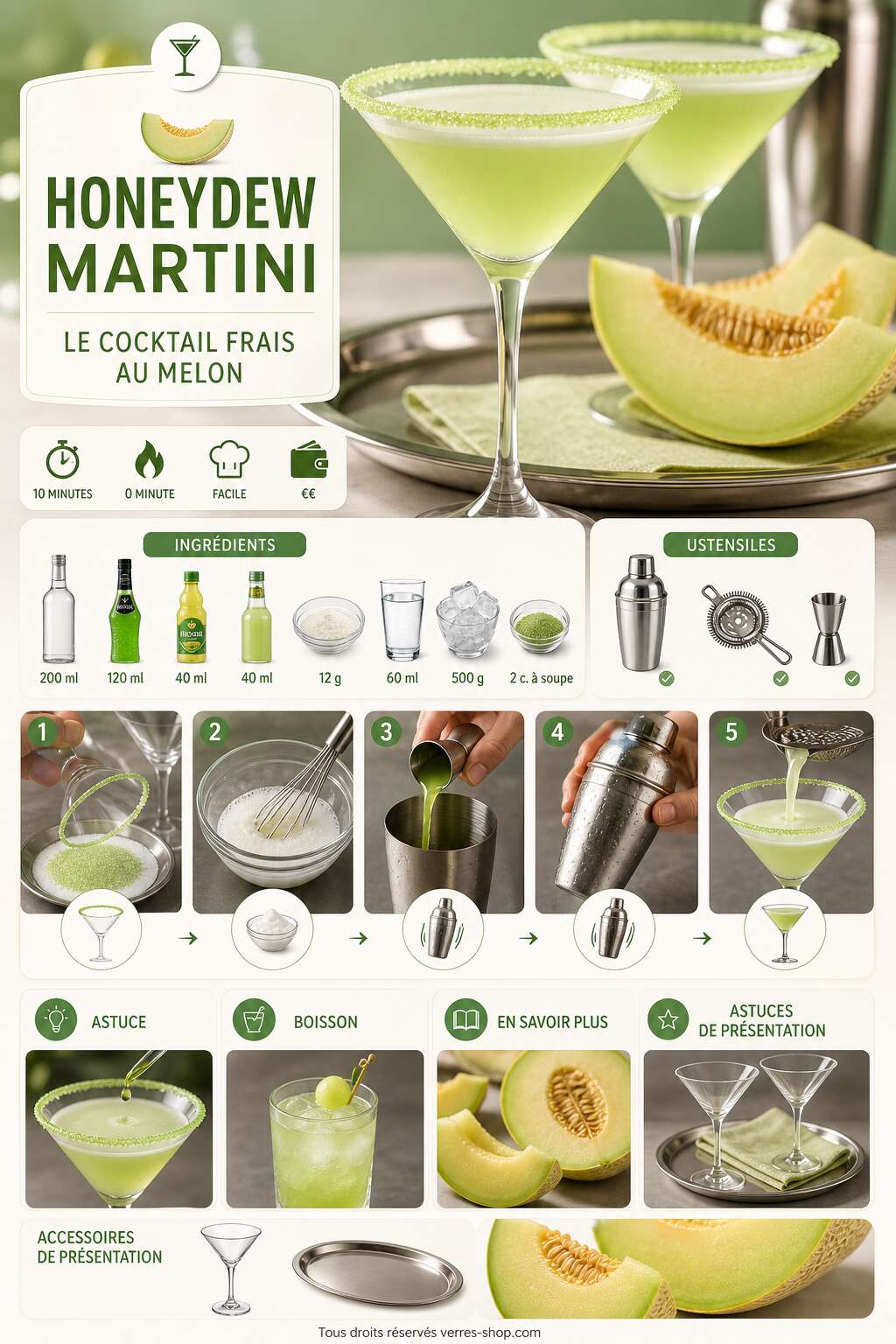 Fiche recette Recette du Honeydew Martini : le cocktail frais au melon