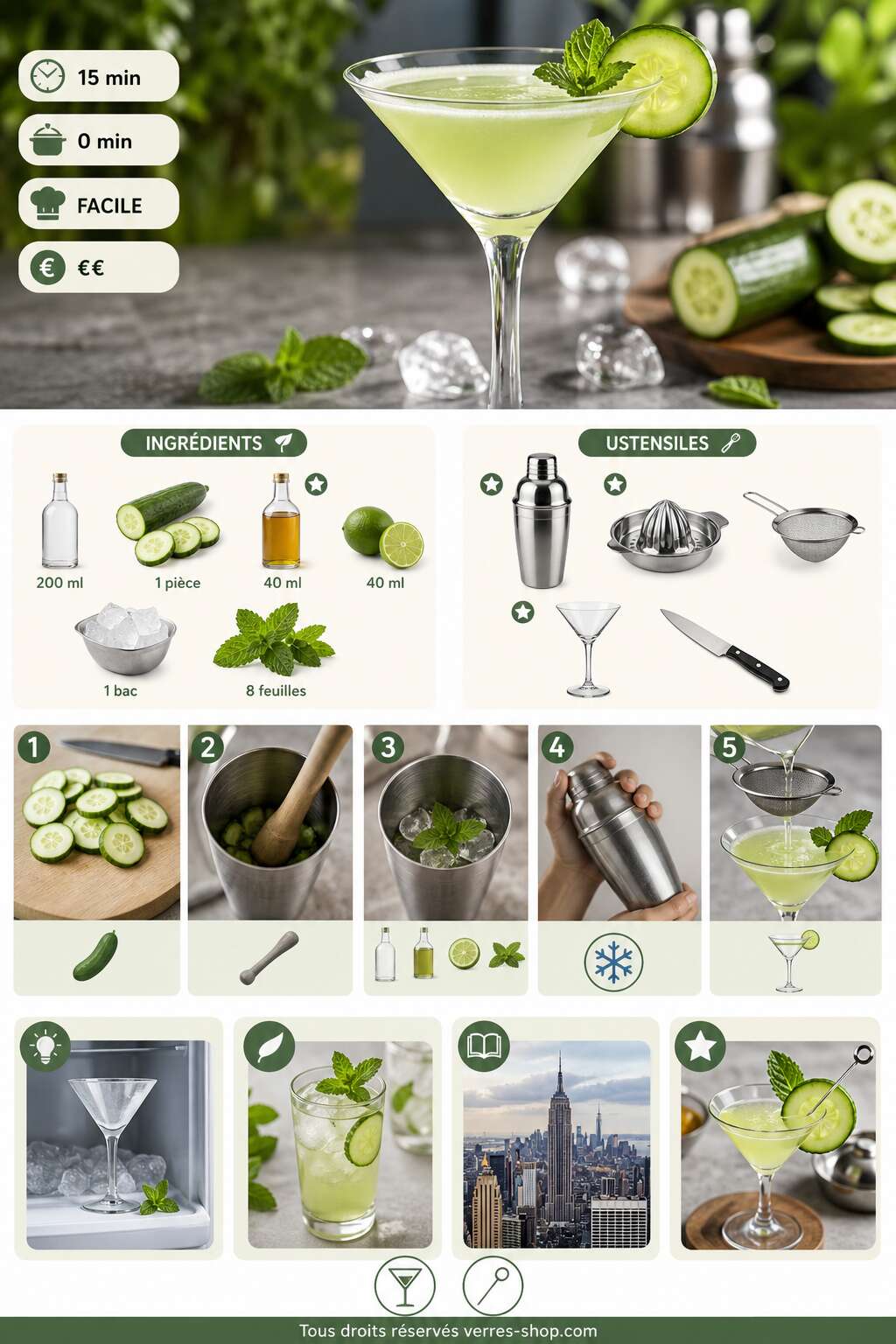 Fiche recette Recette du Cucumber Martini : le cocktail frais au concombre