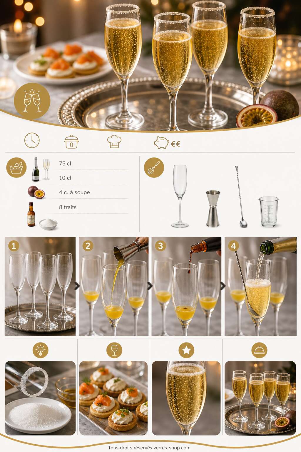 Fiche recette Recette de cocktail au crémant Fiche recette Recette de cocktail au crémant