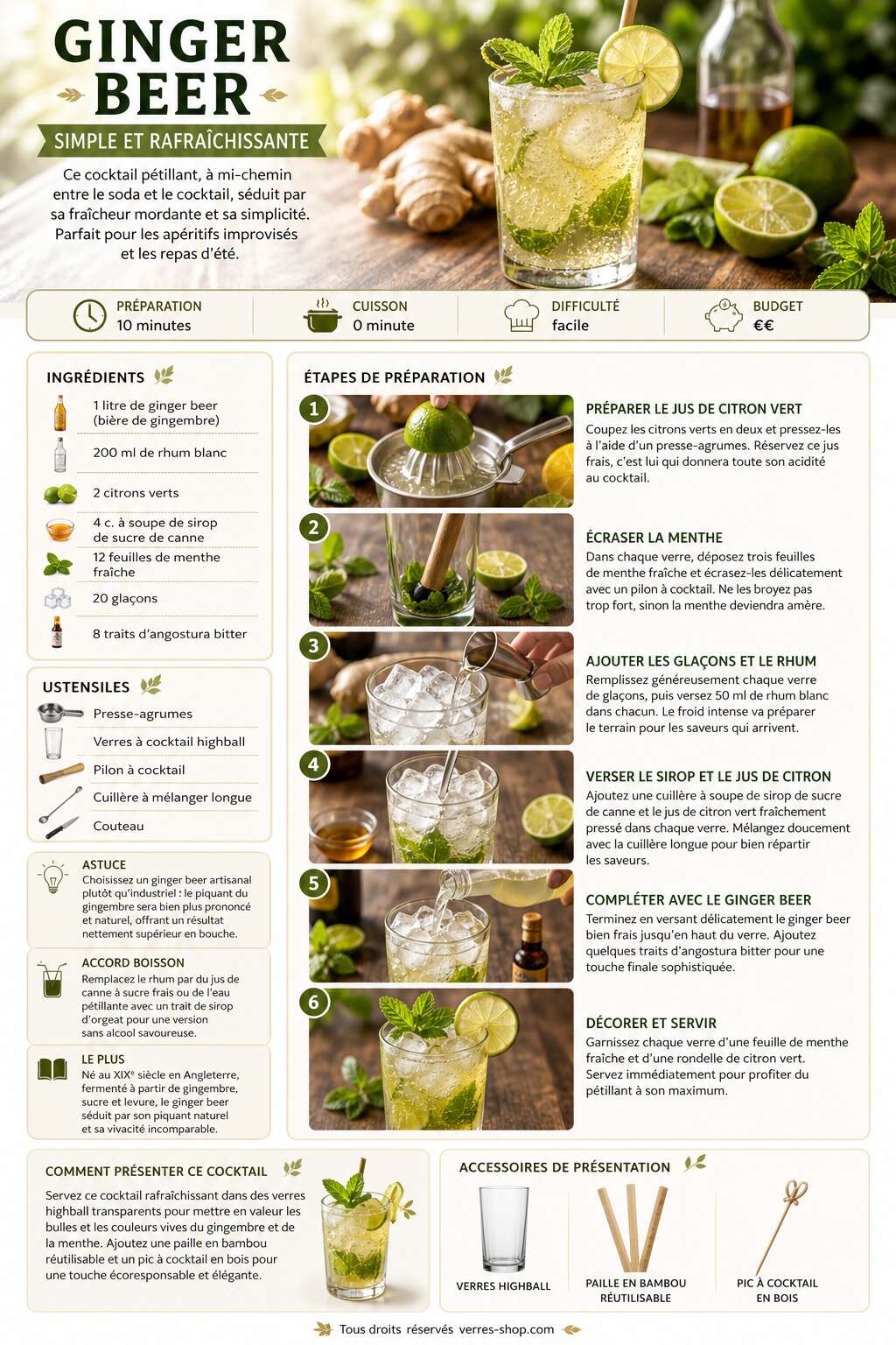 Fiche recette Recette du cocktail Ginger Beer : simple et rafraîchissante Fiche recette Recette du cocktail Ginger Beer : simple et rafraîchissante