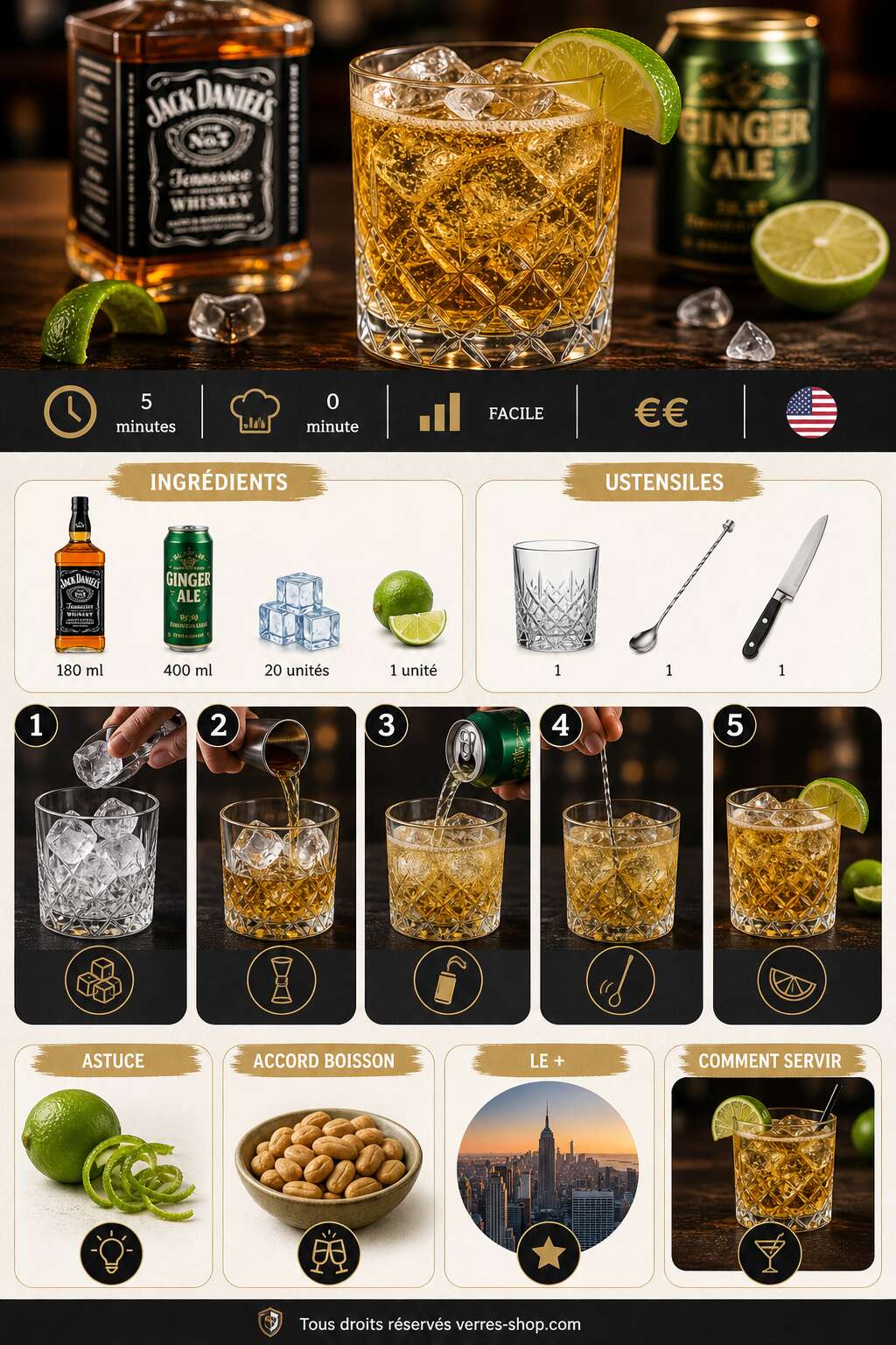 Fiche recette Recette du cocktail Jack and Ginger Fiche recette Recette du cocktail Jack and Ginger