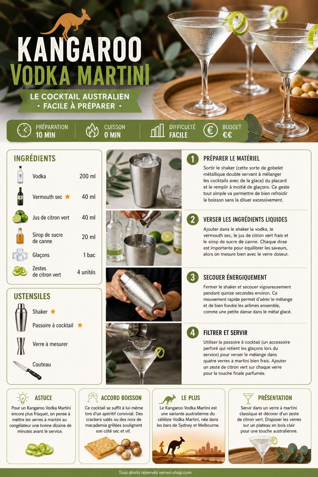 Fiche recette Recette du Kangaroo Vodka Martini : le cocktail australien facile à préparer Fiche recette Recette du Kangaroo Vodka Martini : le cocktail australien facile à préparer