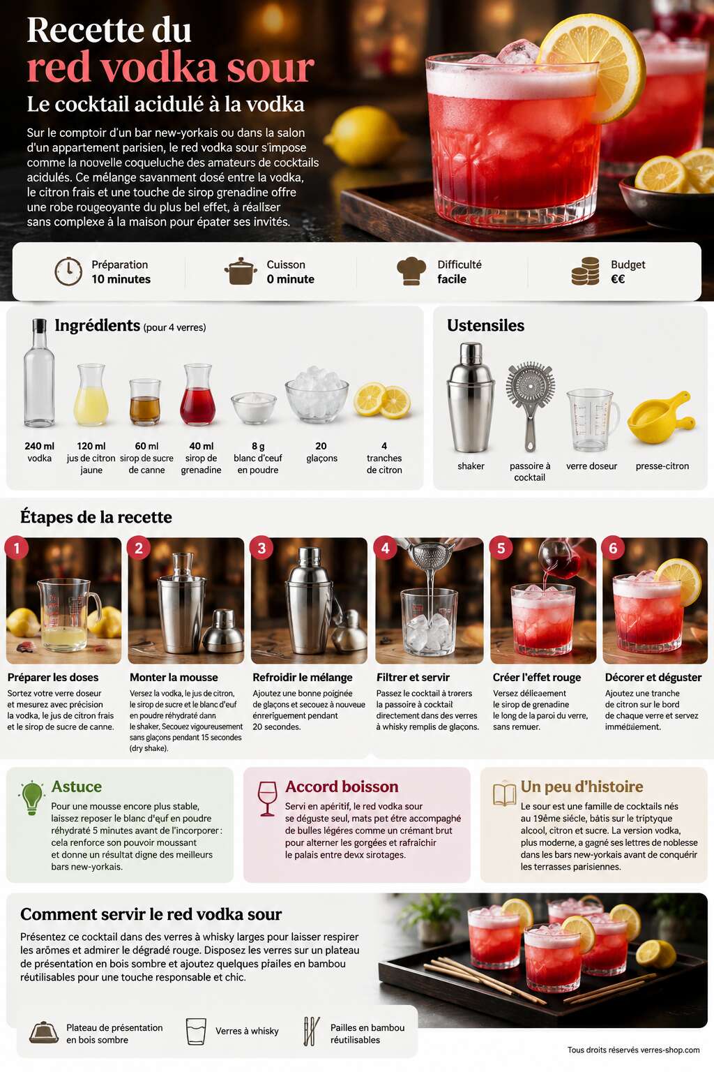 Fiche recette Recette du red vodka sour : le cocktail acidulé à la vodka Fiche recette Recette du red vodka sour : le cocktail acidulé à la vodka