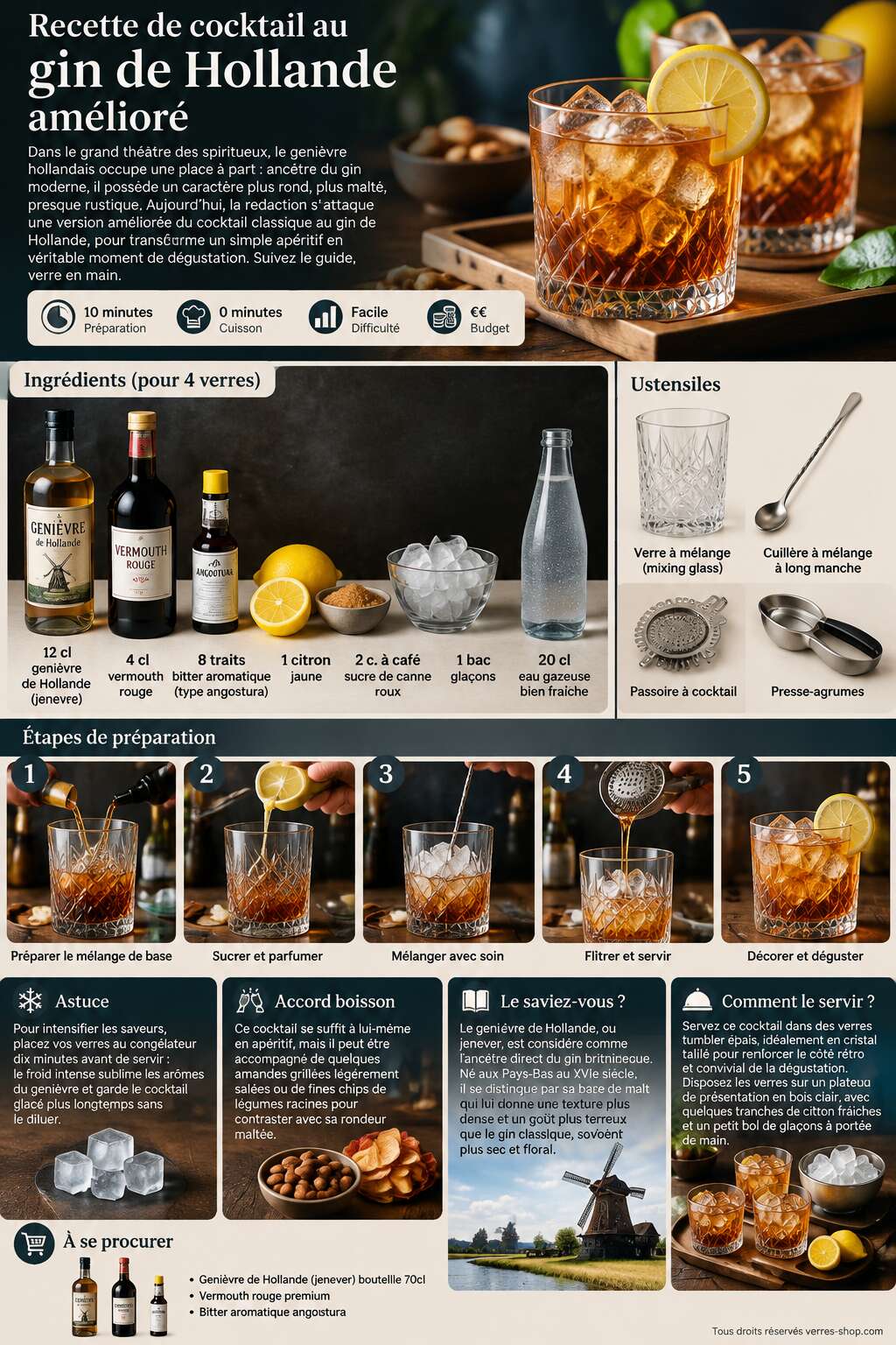 Fiche recette Recette de cocktail au gin de Hollande amélioré Fiche recette Recette de cocktail au gin de Hollande amélioré