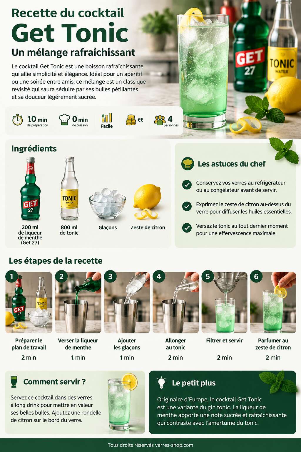 Fiche recette Recette du cocktail Get Tonic : un mélange rafraîchissant Fiche recette Recette du cocktail Get Tonic : un mélange rafraîchissant