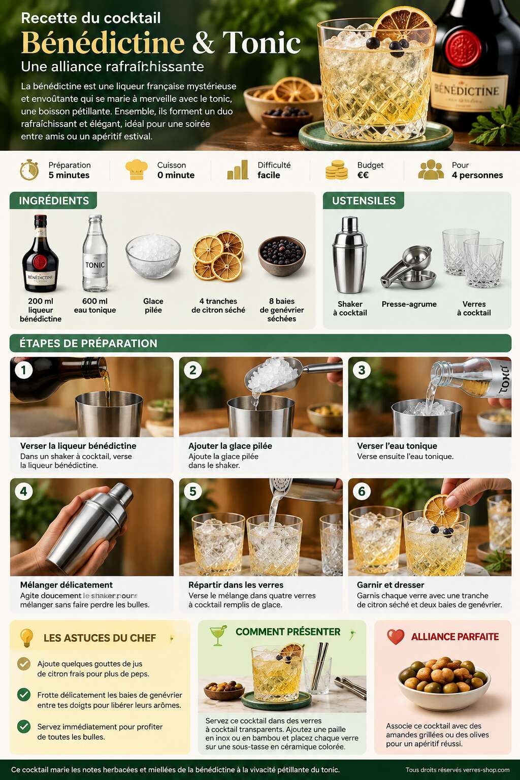 Fiche recette Recette du cocktail Bénédictine & Tonic : une alliance rafraîchissante Fiche recette Recette du cocktail Bénédictine & Tonic : une alliance rafraîchissante