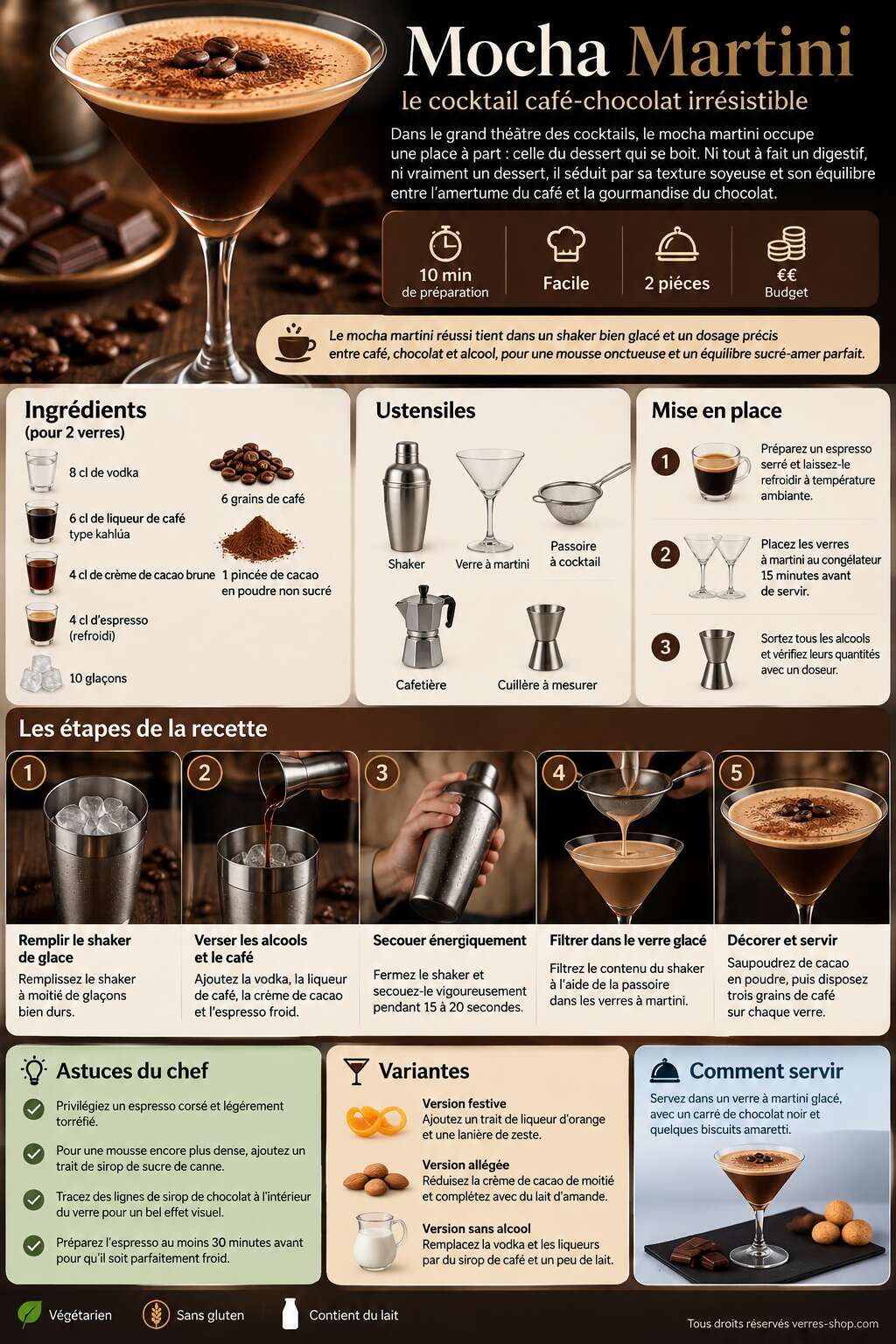 Fiche recette Recette du Mocha Martini : le cocktail café-chocolat irrésistible Fiche recette Recette du Mocha Martini : le cocktail café-chocolat irrésistible