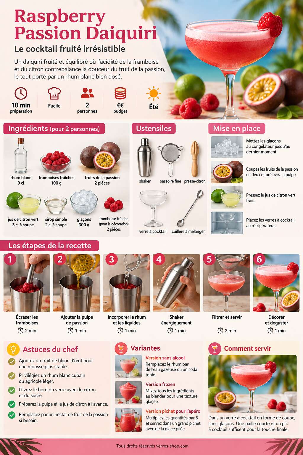 Fiche recette Recette du Raspberry Passion Daiquiri : le cocktail fruit&eacute; irr&eacute;sistible