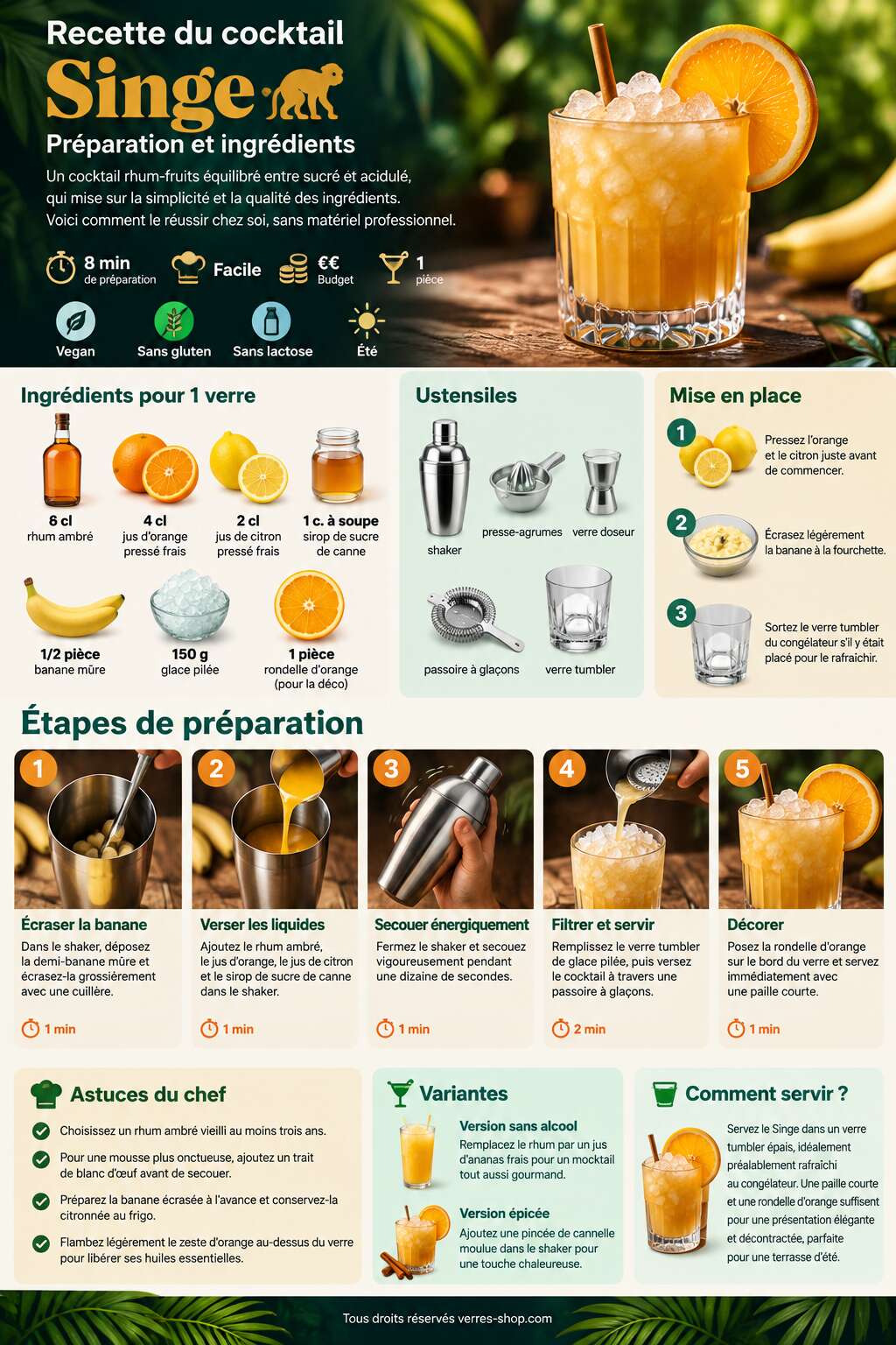 Fiche recette Recette du cocktail Singe : préparation et ingrédients Fiche recette Recette du cocktail Singe : préparation et ingrédients