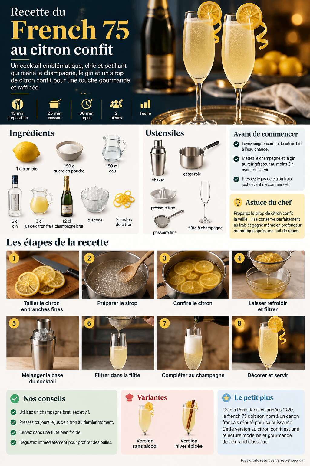 Fiche recette Recette du French 75 au citron confit Fiche recette Recette du French 75 au citron confit