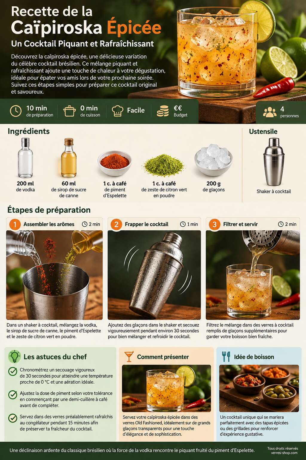 Fiche recette Recette de la Caïpiroska Épicée : un Cocktail Piquant et Rafraîchissant Fiche recette Recette de la Caïpiroska Épicée : un Cocktail Piquant et Rafraîchissant