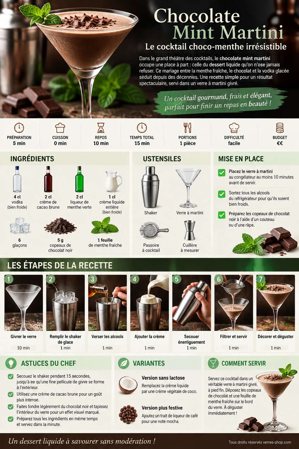 Fiche recette Recette du chocolate mint martini : le cocktail choco-menthe irrésistible Fiche recette Recette du chocolate mint martini : le cocktail choco-menthe irrésistible