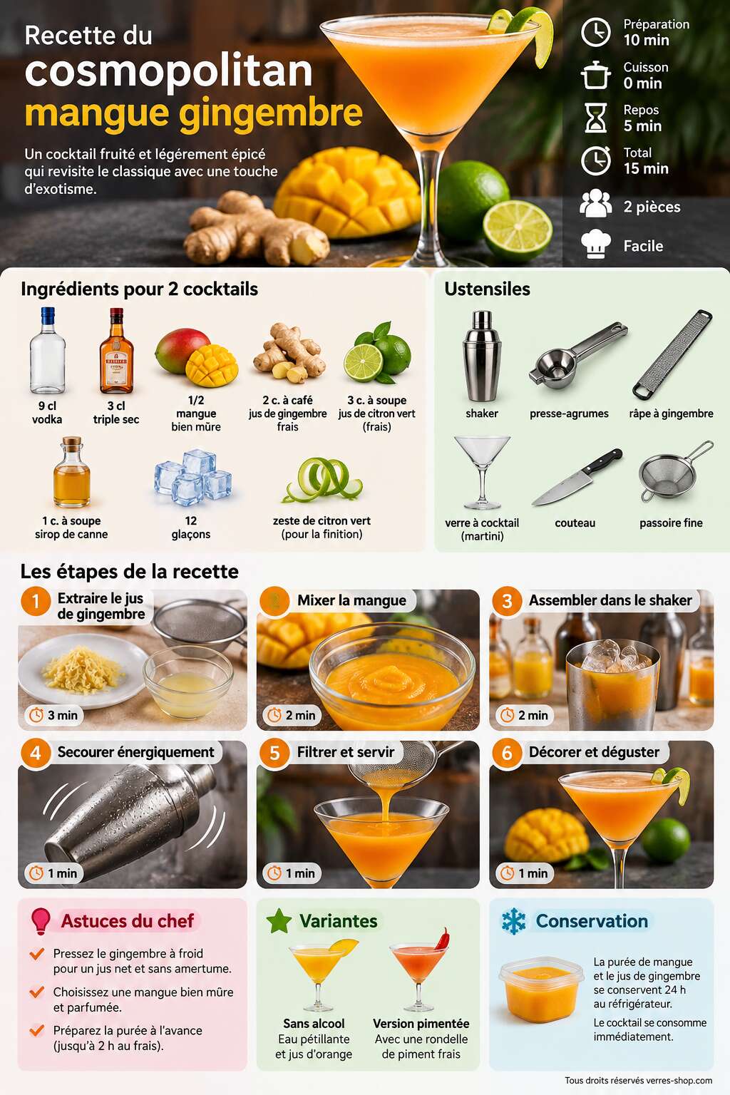 Fiche recette Recette du cosmopolitan mangue gingembre Fiche recette Recette du cosmopolitan mangue gingembre
