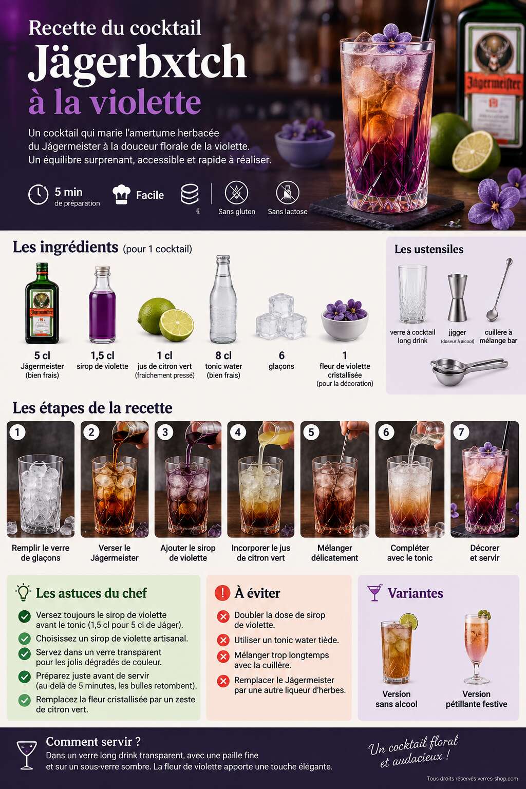 Fiche recette Recette du cocktail Jägerbxtch à la violette Fiche recette Recette du cocktail Jägerbxtch à la violette